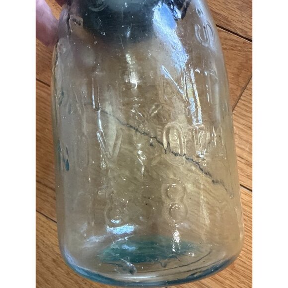 Mason's Hero Cross Patent Nov. 30 1858 Blue Glass Canning Jar Pint Size - Picture 9 of 16